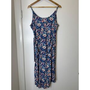 Simply Styled Womens XL Blue Tropical Floral Midi Dress Vacation Beachy Coquette